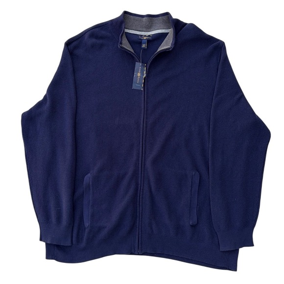 Club Room Mens 4XB Navy Blue Full Zip Cotton Sweater Waffle Knit 26327BNB28 NWT - Picture 2 of 8